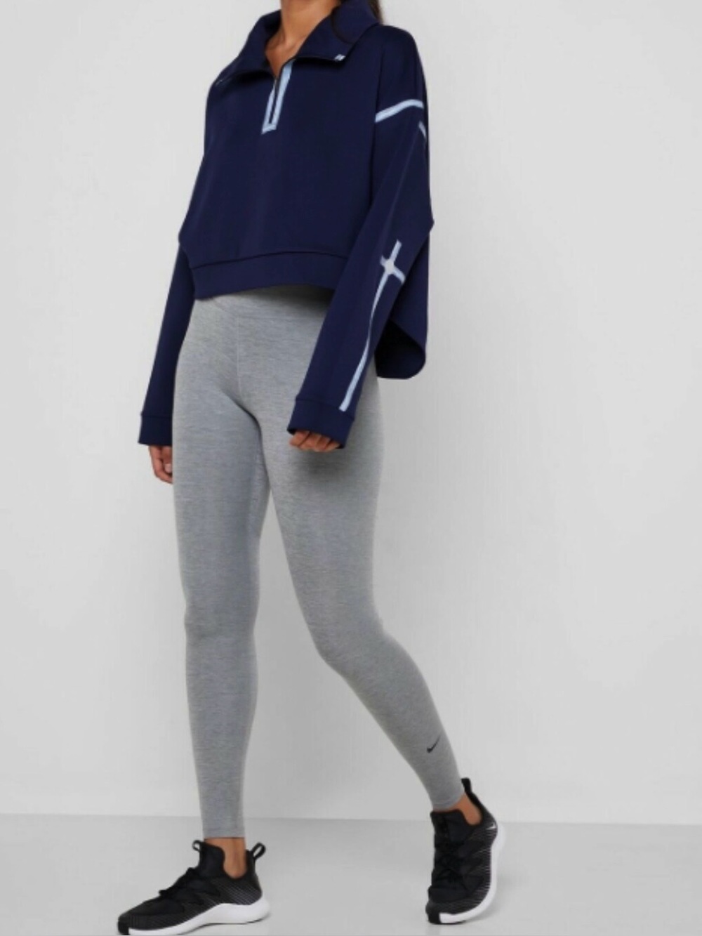 Nike City Ready 1/4 Zip Mock Neck Sweatshirt Navy Blue XL Silver Trim Activewear